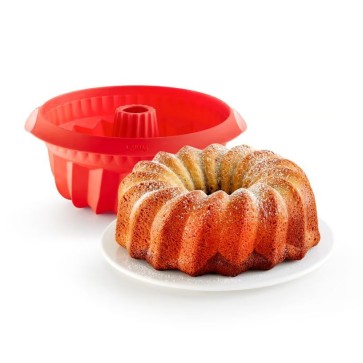 Silikonski globoki savarin model za torto, 22 cm – rdeč