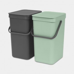 Vgradni koš Sort & Go, 2 x 12L - žadasto zelena/siva