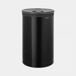 Koš za perilo, 60L, plastični pokrov - mat črn